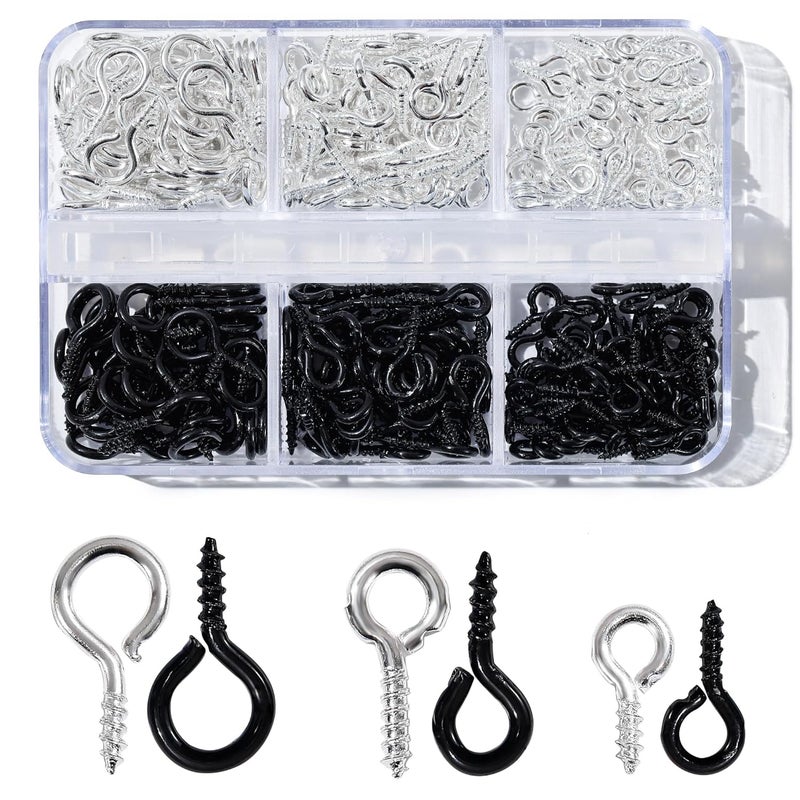 Vesslam 300pcs Small Screw Pins Eye Pins Pendants for Jewelry Making & DIY Crafts, Mini Eye Screws for Art Projects & Bead Charms, Tiny Eye Hooks for Crafts (Silver &Black, 3 Sizes) - Image 1